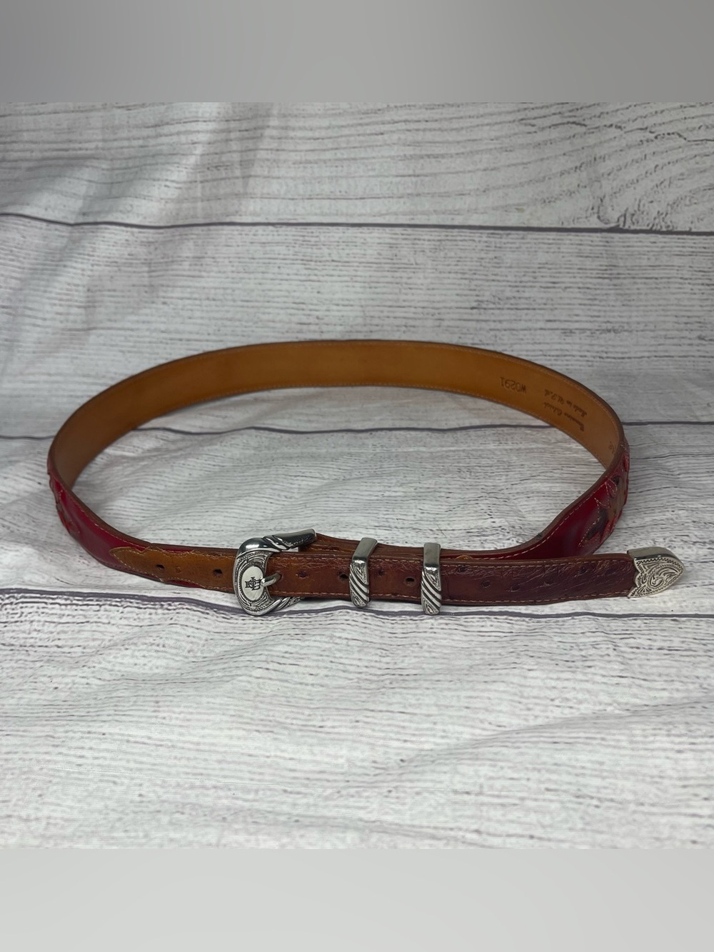 Lucchese Vintage Red Brown Genuine Ostrich Leather Western Belt W0291